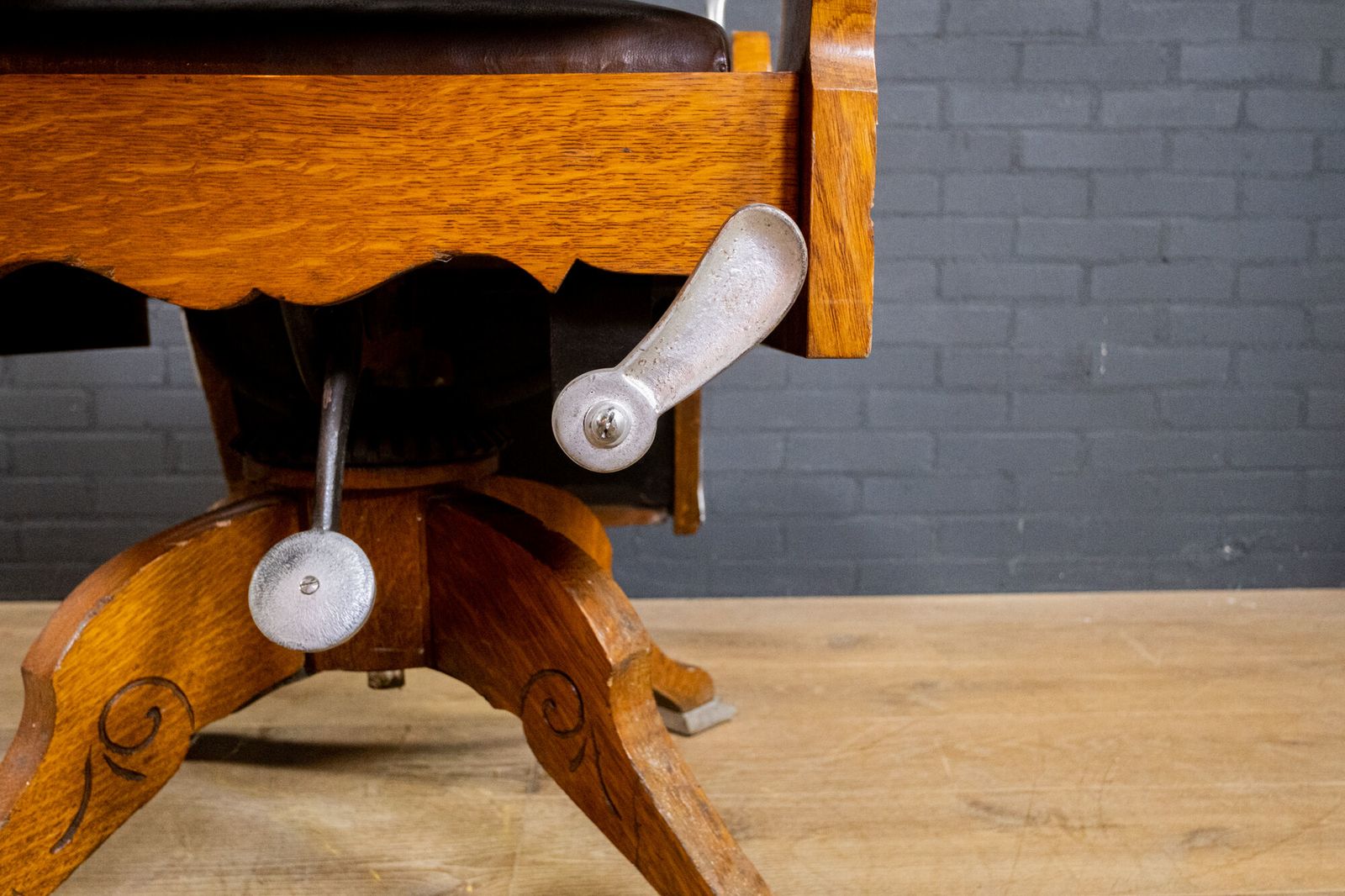 Art Deco Oak And Leather Barber Chair photo Furniture