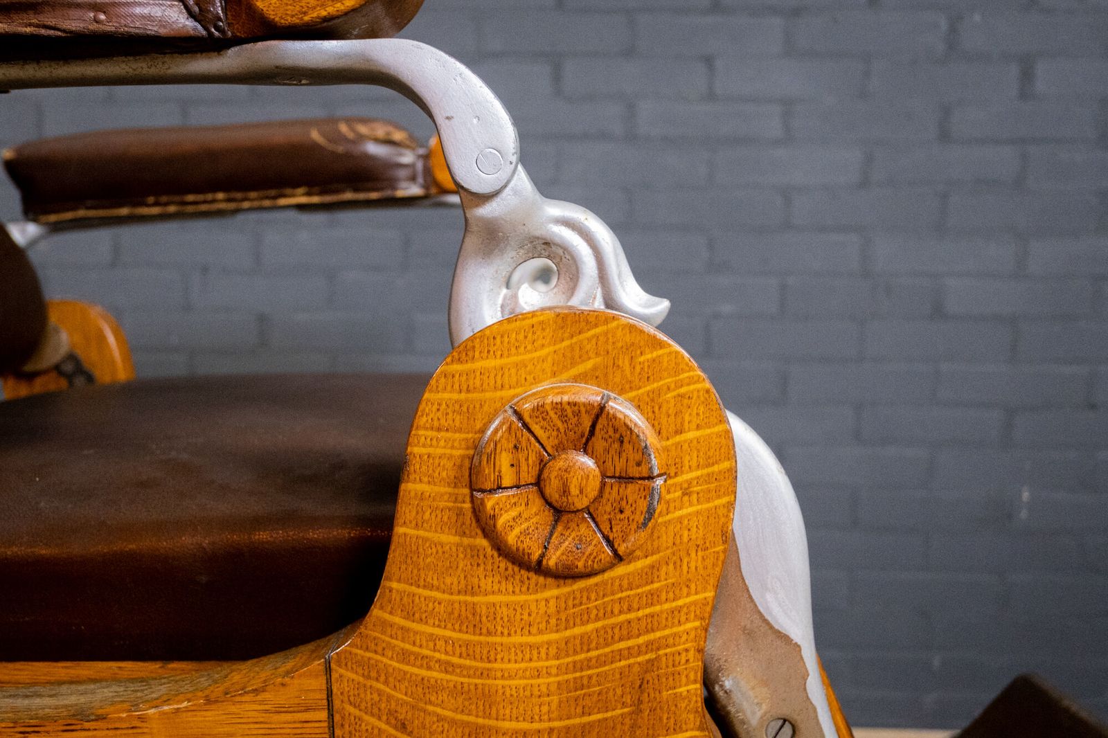 Art Deco Oak And Leather Barber Chair photo vinterior