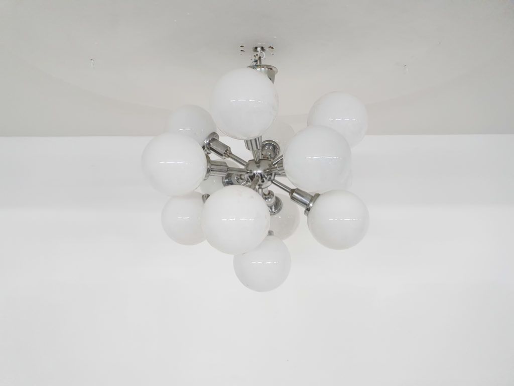 Mid Century "Sputnik" Metal Pendant Light With 13 Glass Globes, 1970's photo furniture