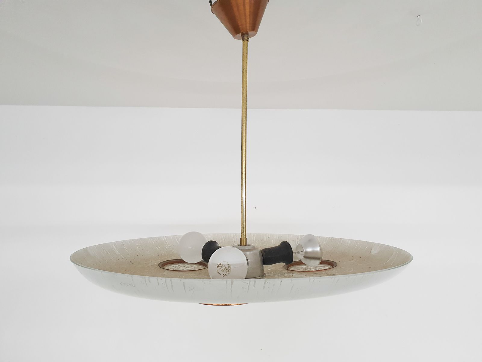 Glazen En Messing Plafond  Of Hanglamp In De Stijl Van Fontana Arte photo for sale