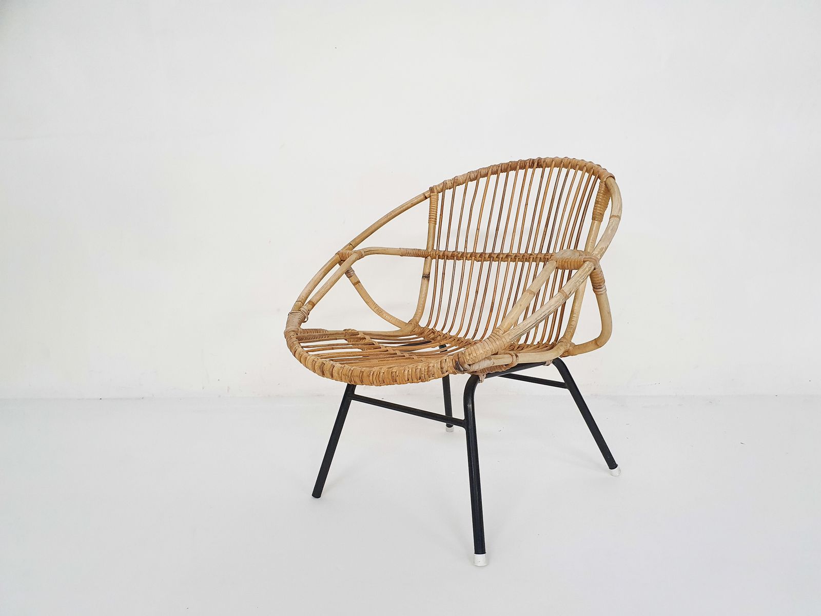 photo furniture Rohe Noordwolde Rattan And Metal Lounge Chair, The Netherlands 1950's