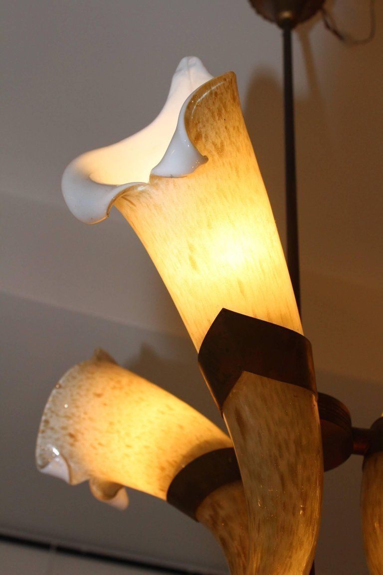 Italian Chandelier With Murano Glass Cornucopias By Barovier, Circa 1960 photo furniture