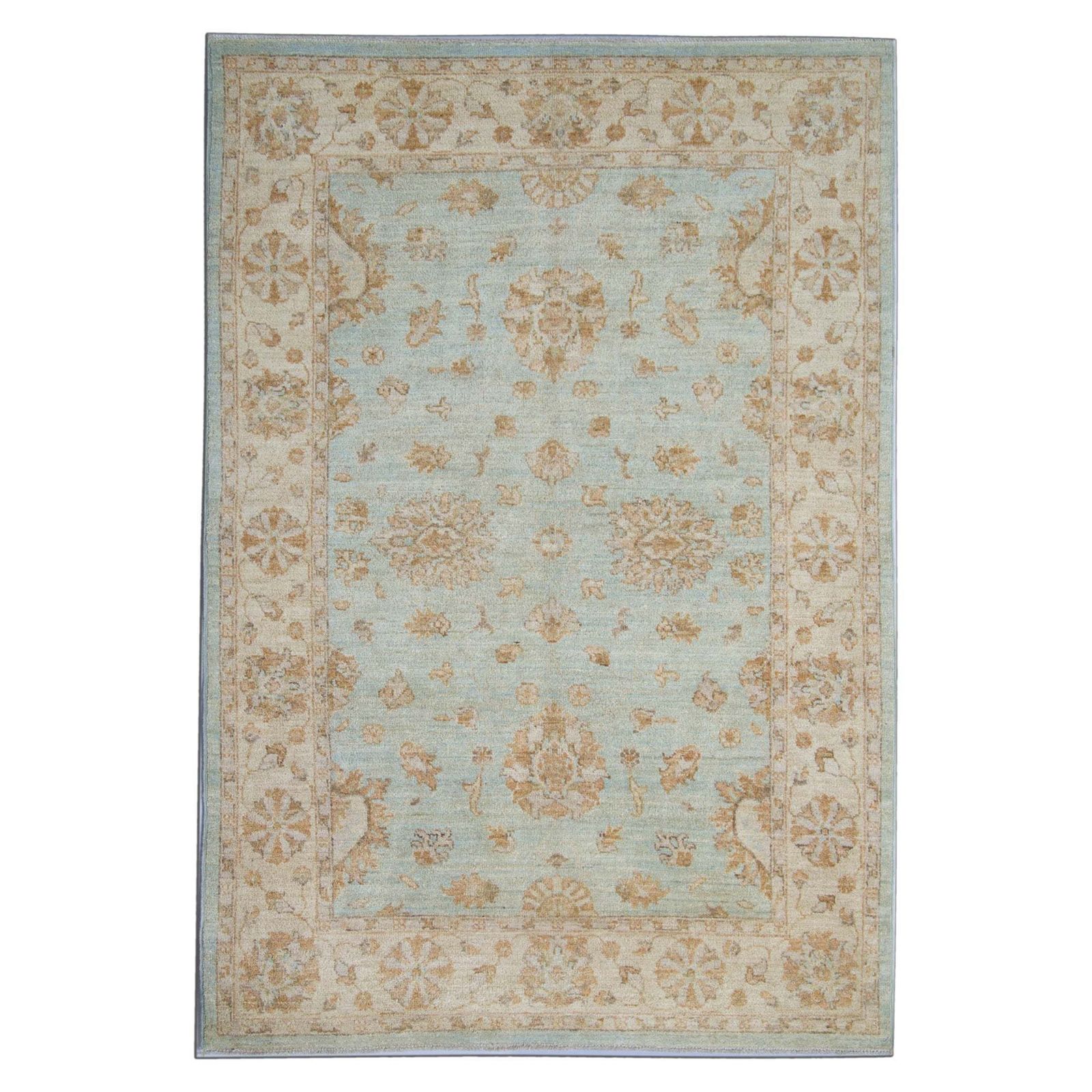 Handwoven Blue Rug Carpet Traditional Floral Area Rug All Over Design