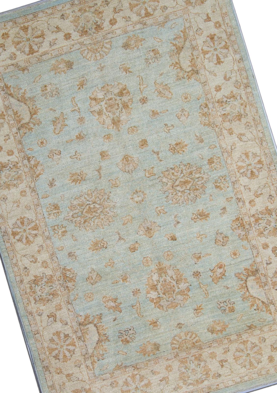 Handwoven Blue Rug Carpet Traditional Floral Area Rug All Over Design photo for sale