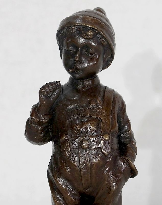 Bronze  "The Little Smocker"  By J. Schmidt Felling, 19th Century photo Art