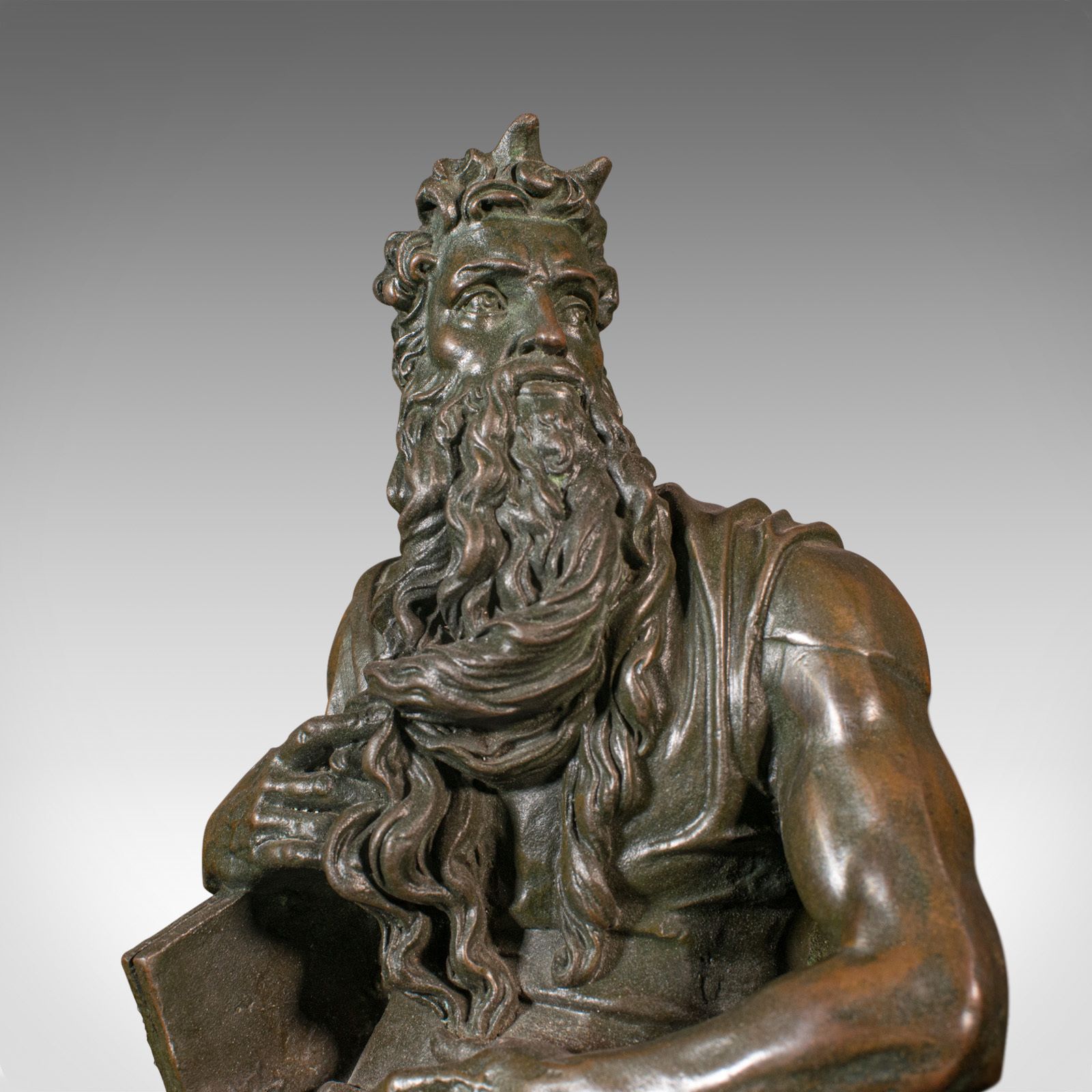 Vintage Decorative Figure Of Moses, English, Bronze, Statue, After Michelangelo photo vinterior