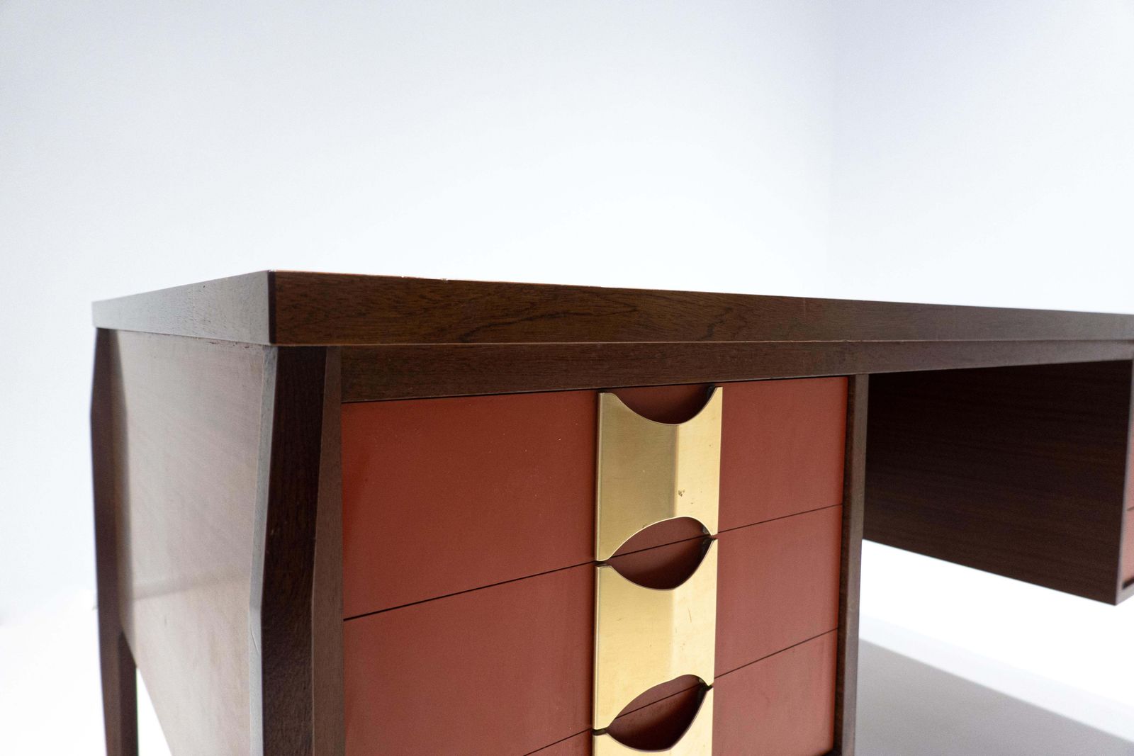 Mid Century Modern Wooden Desk With 6 Drawers, Italy, 1960s photo Furniture