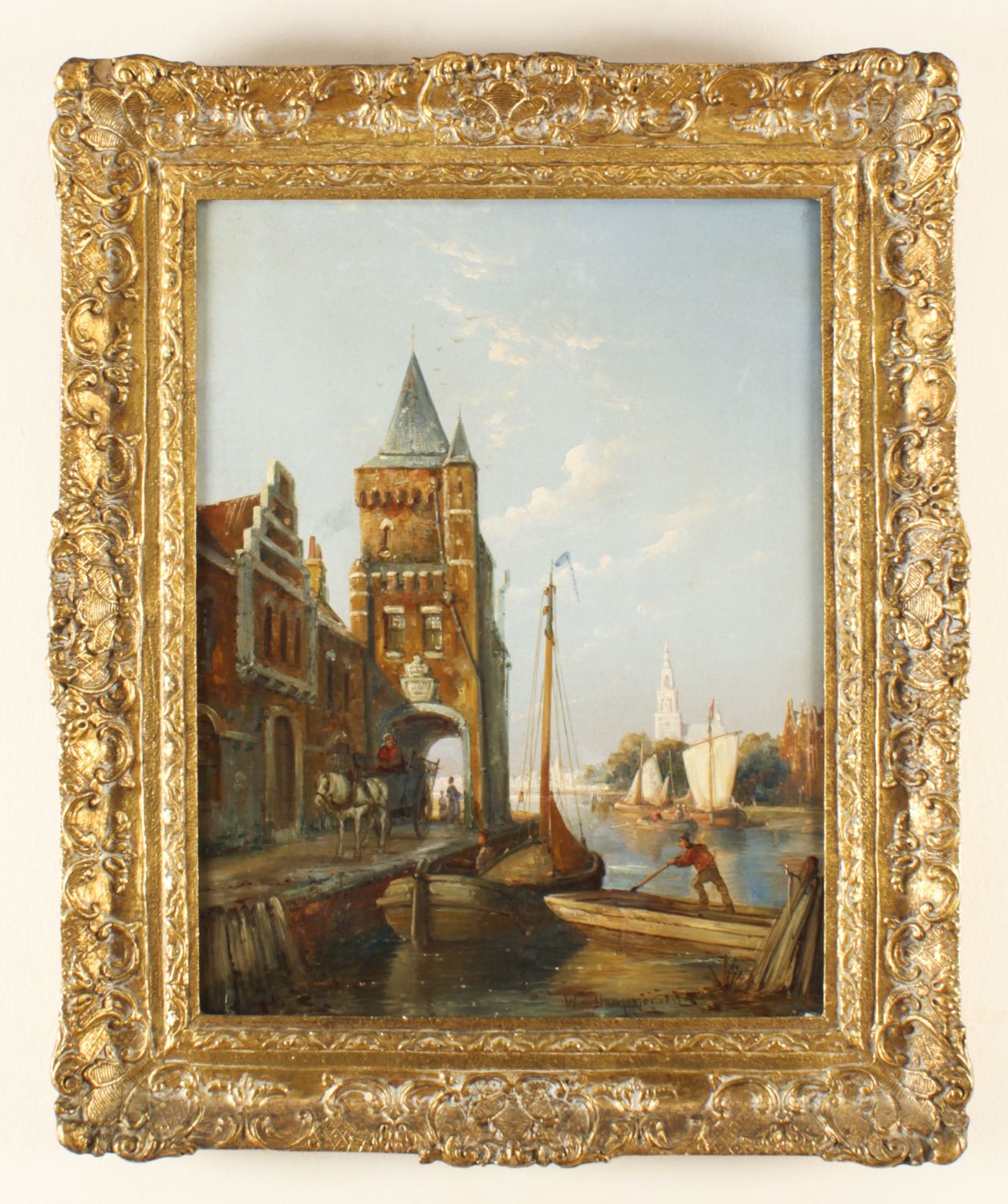 Antique Waterscape Oil Painting By William Dommersen 19th C