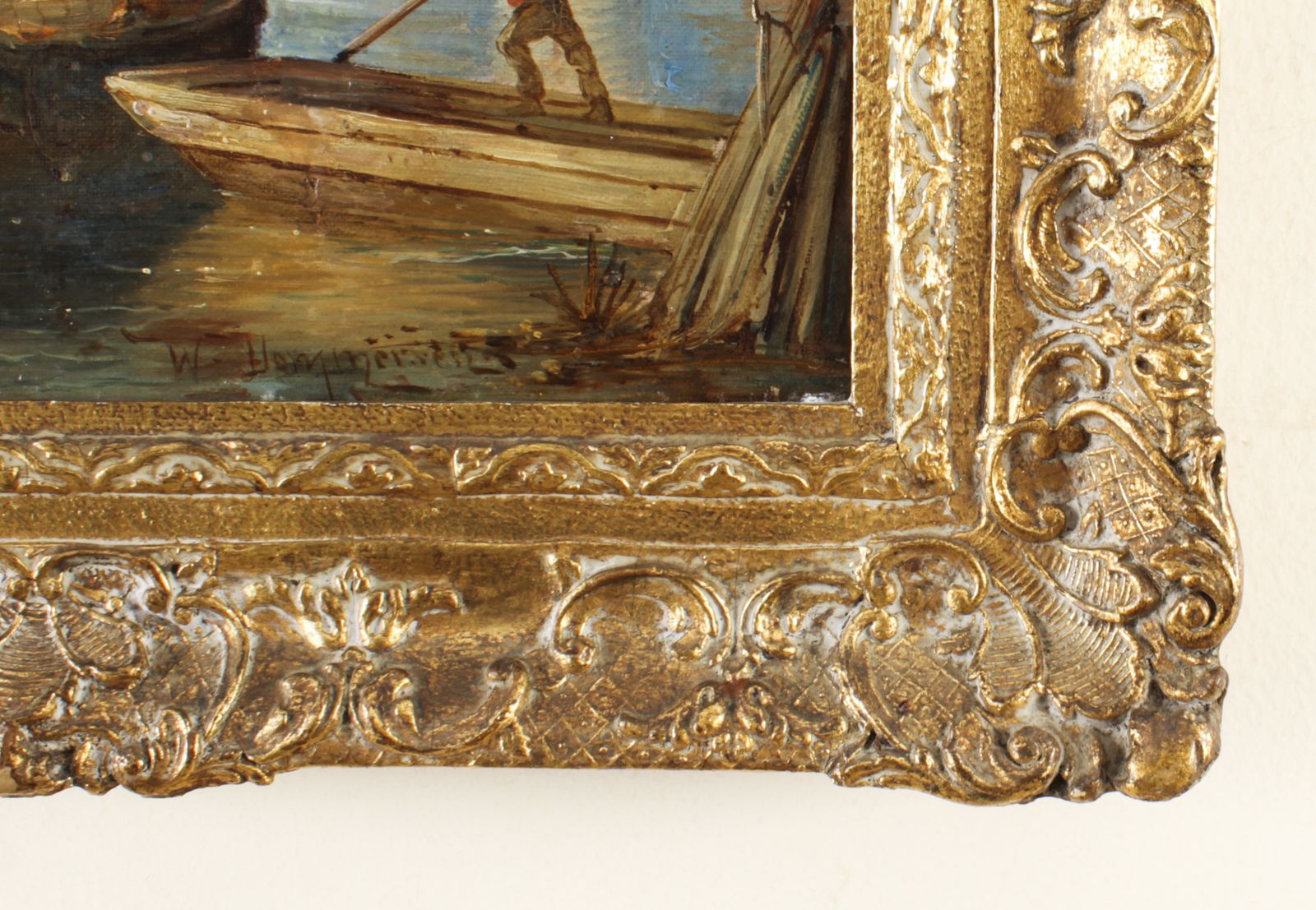 Antique Waterscape Oil Painting By William Dommersen 19th C photo vintage