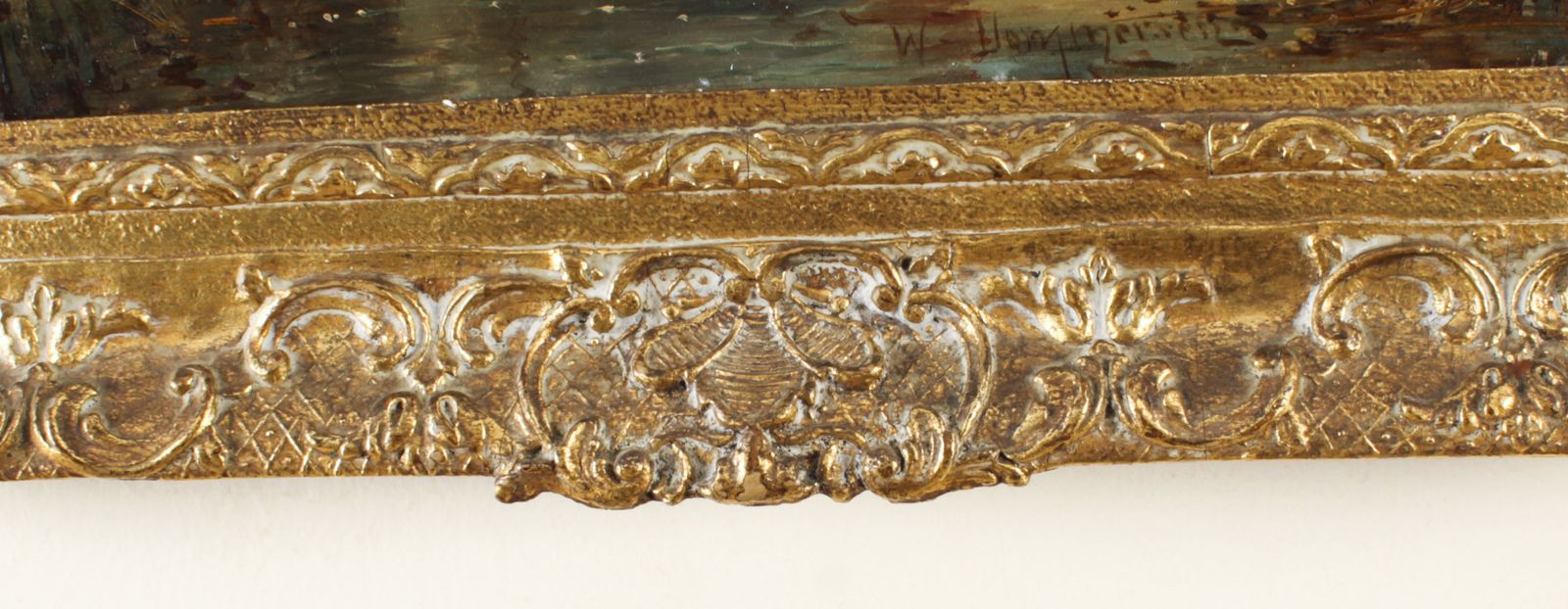 photo furniture Antique Waterscape Oil Painting By William Dommersen 19th C