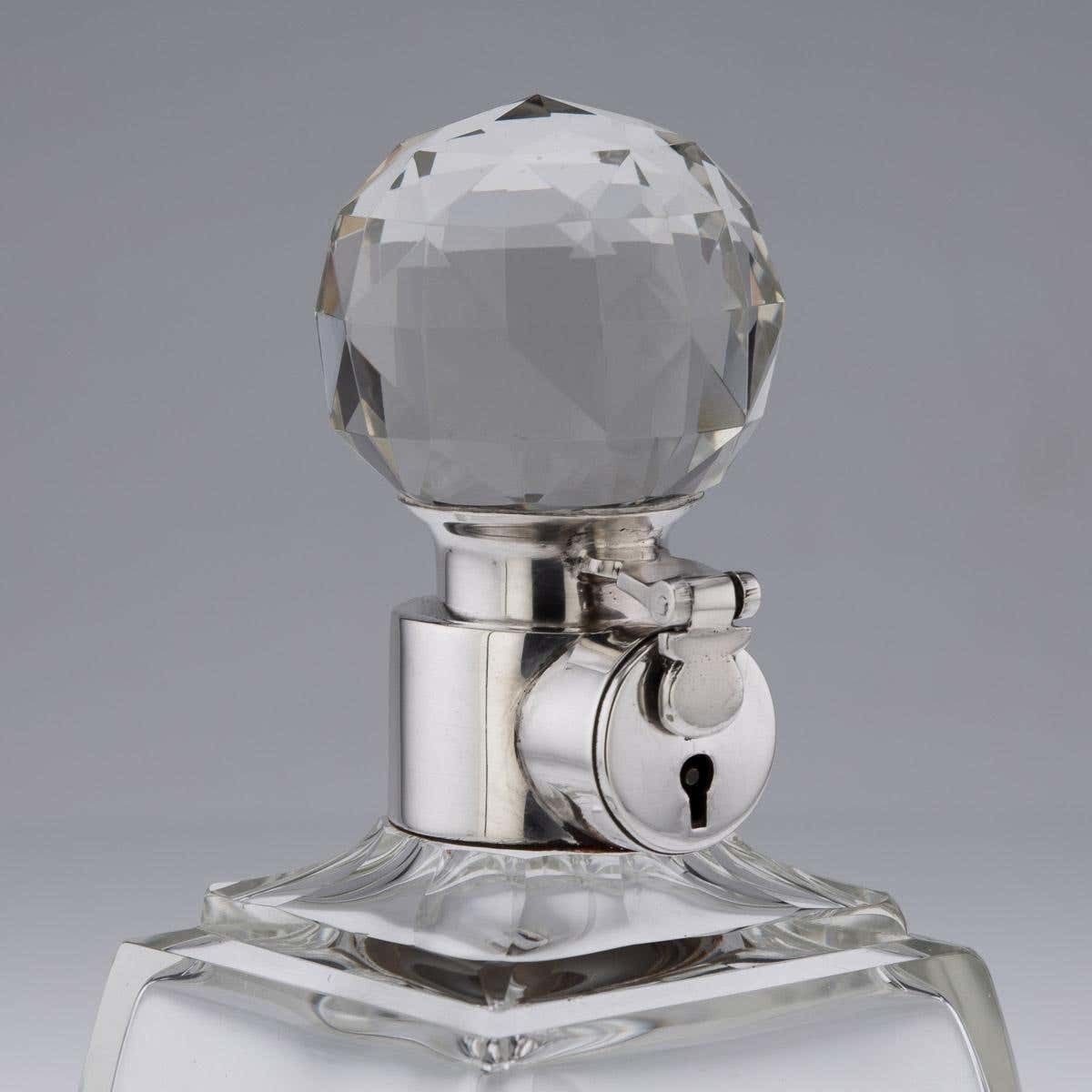 20th Century English Solid Silver & Glass Spirit Decanter, Mappin & Webb, C.1929 photo vintage