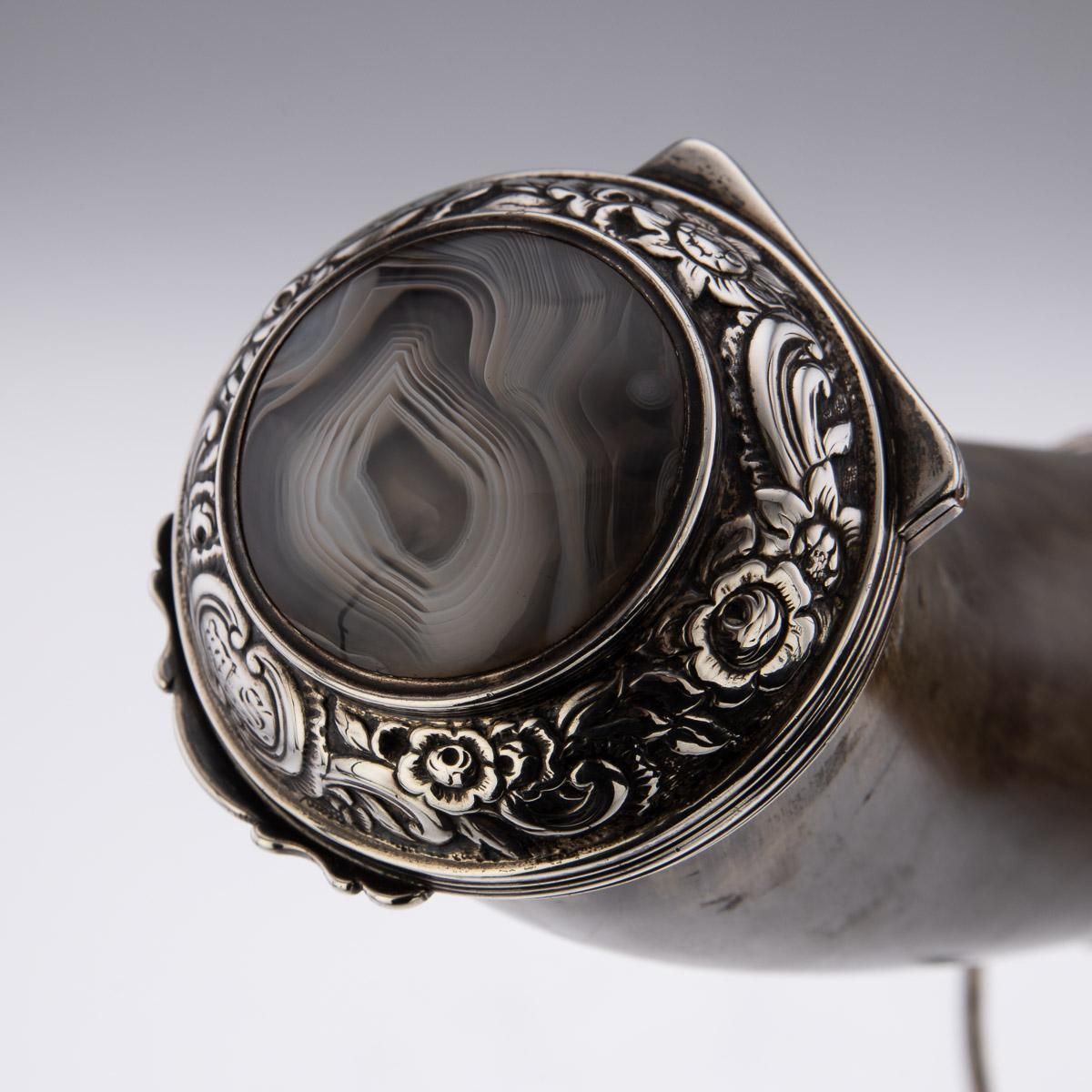 19th Century Scottish Horn, Banded Agate & Solid Silver Table Snuff Mull, C.1870 photo buy