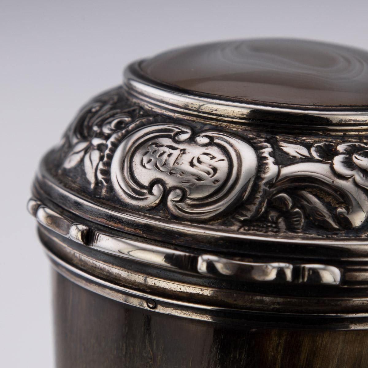 1976.0 19th Century Scottish Horn, Banded Agate & Solid Silver Table Snuff Mull, C.1870 photo