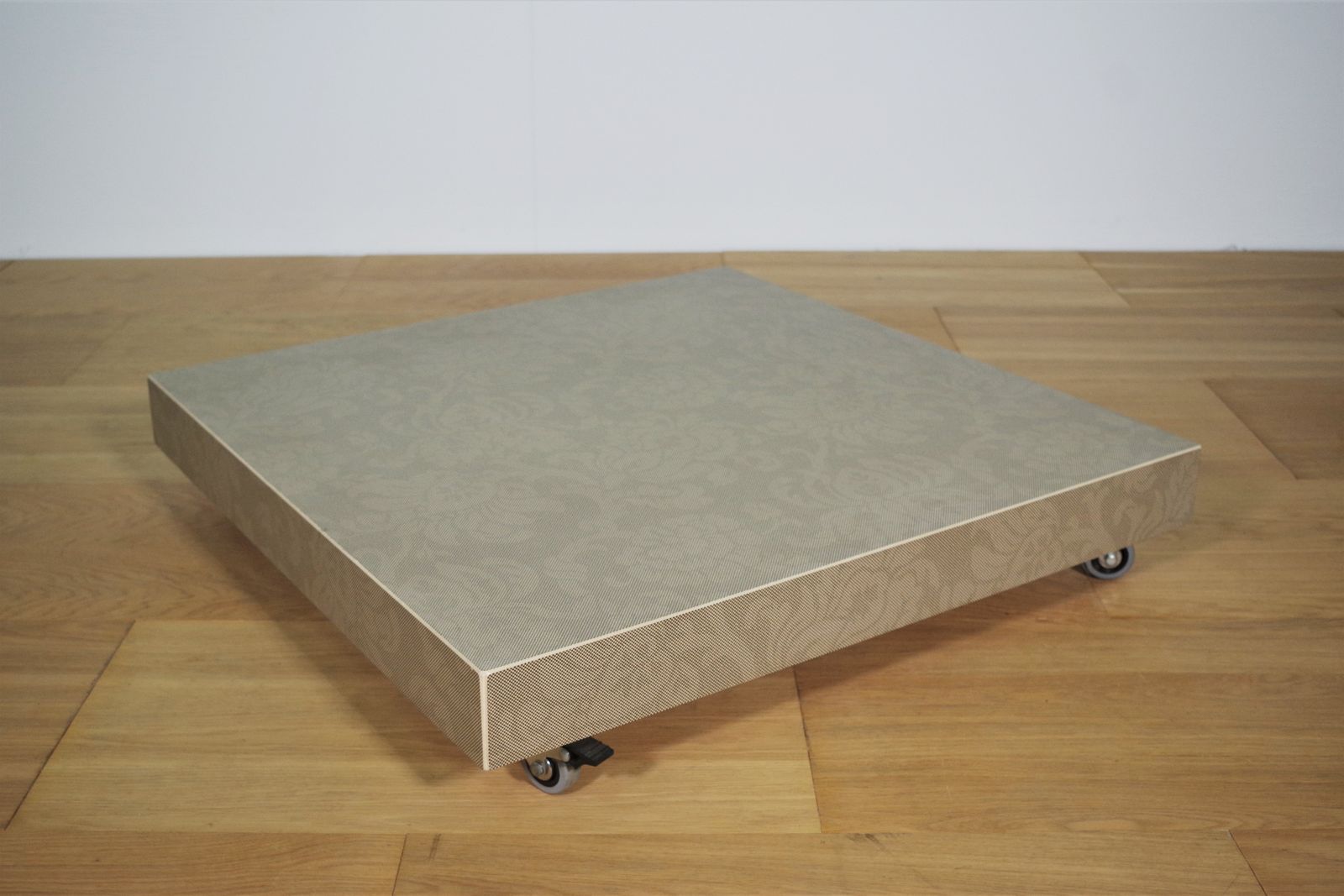 Low Coffee Table In Ceramic Glass Of Artisan Design With Wheels Of The 2000s photo for sale