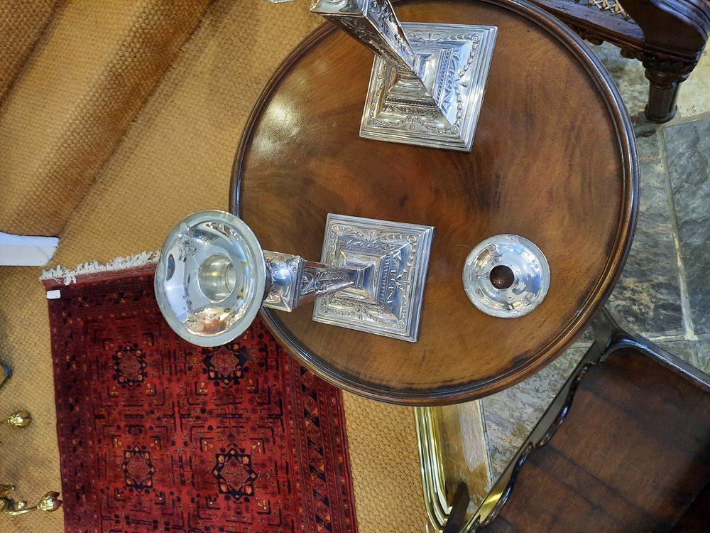 Pair Of Adam Style Silver Plate Candlesticks C1900 photo 395.0