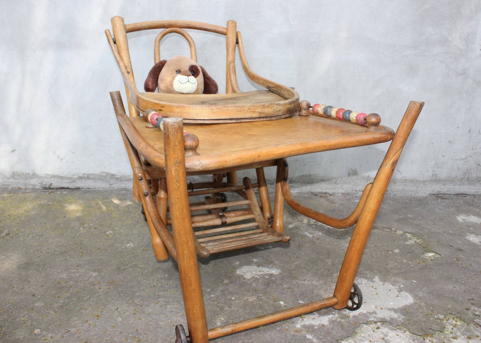 30s Children's High Chair Convertible With Folding Mechanism, Metamorphosis Baby Chair, Victorian Movie Or Photo Props photo vintage