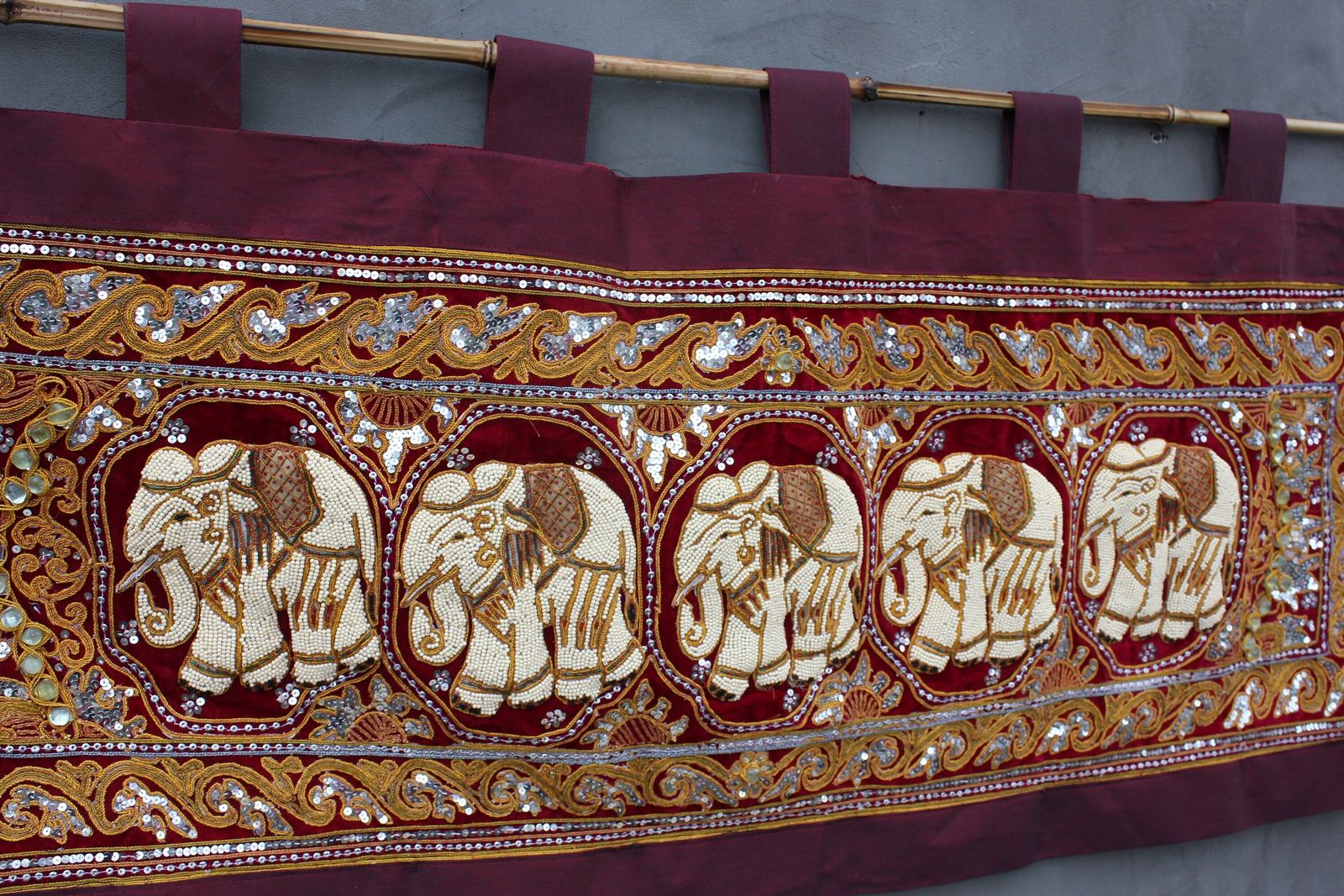 Embroidered Elephant Tapestry Wall Hanging Red Kalaga Curtain Love Eastern Style Decoration Gift photo furniture