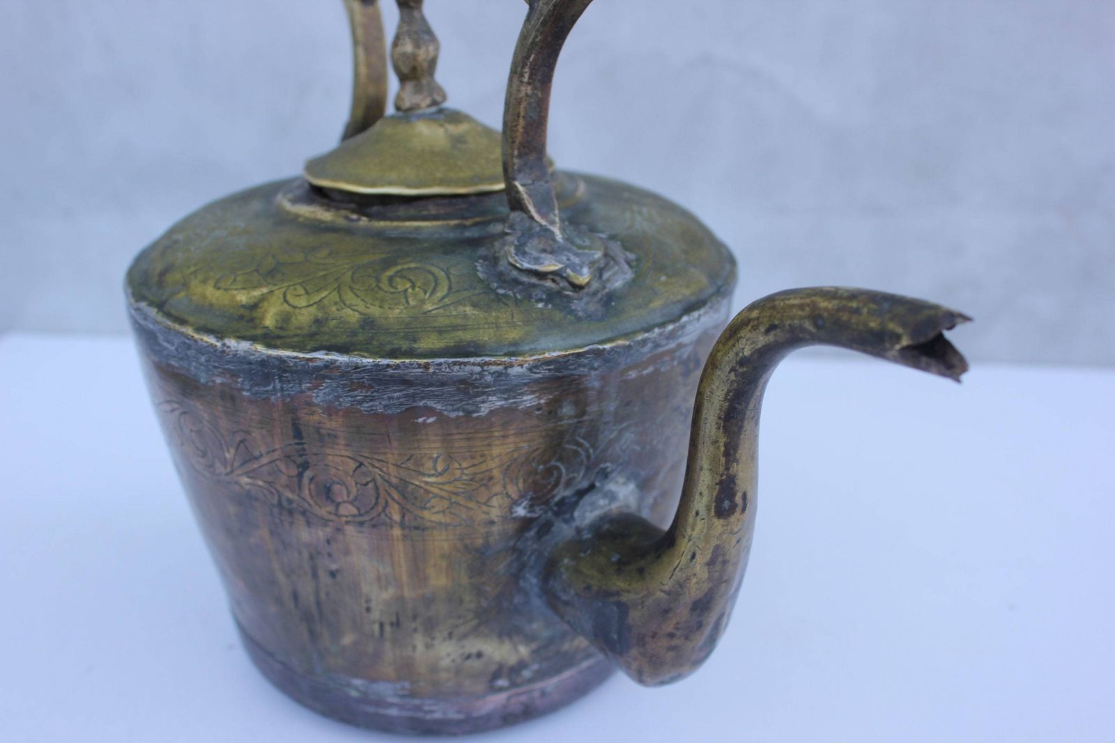 Copper Brass Kettle Moroccan Embossed Large Kettle Tea Pot High Handle Ornate Design photo 117.0