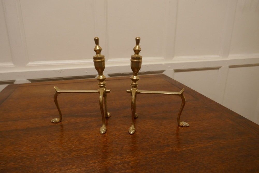 A Sturdy Pair Of Victorian Brass Andirons Or Fire Dogs photo for sale