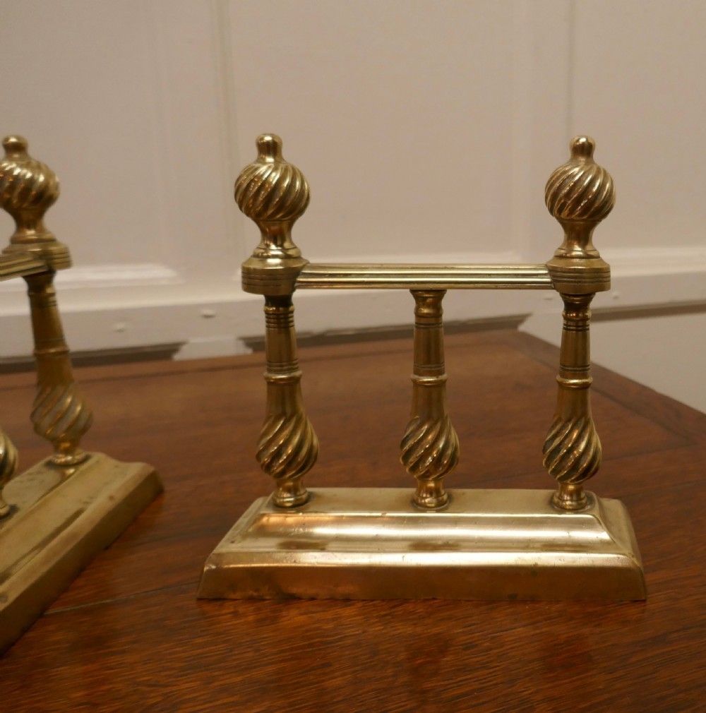 A Heavy Pair Of Victorian Brass Andirons Or Fire Dogs photo for sale