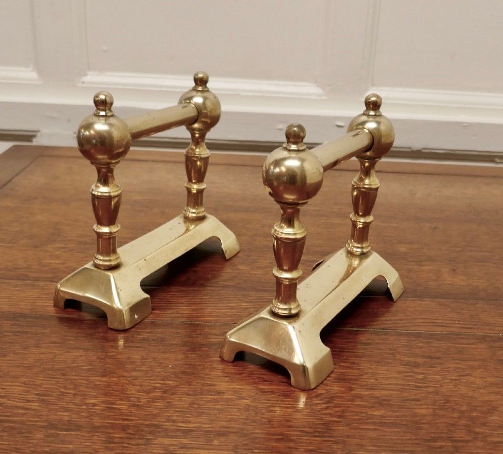 A Sturdy Pair Of Victorian Brass Andirons Or Fire Dogs