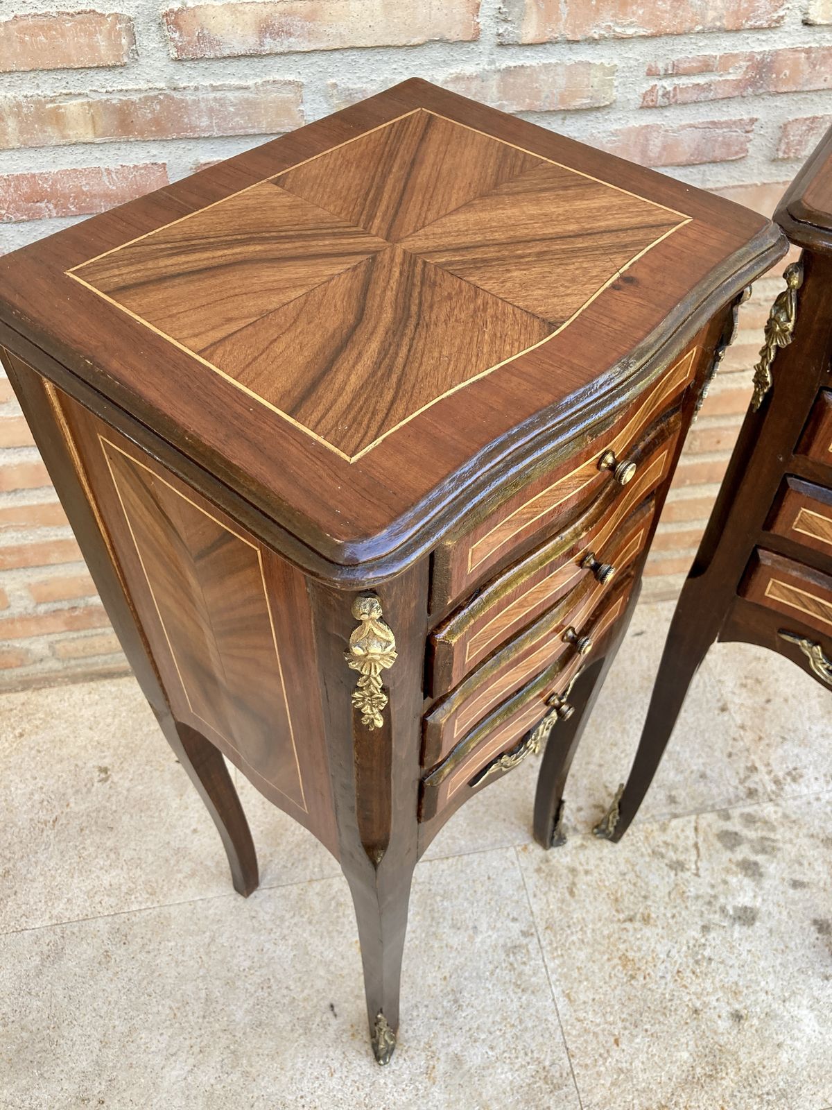 Pair Of French Louis XV Style Tulipwood Veneer Bedside Tables Or Nightstands photo for sale