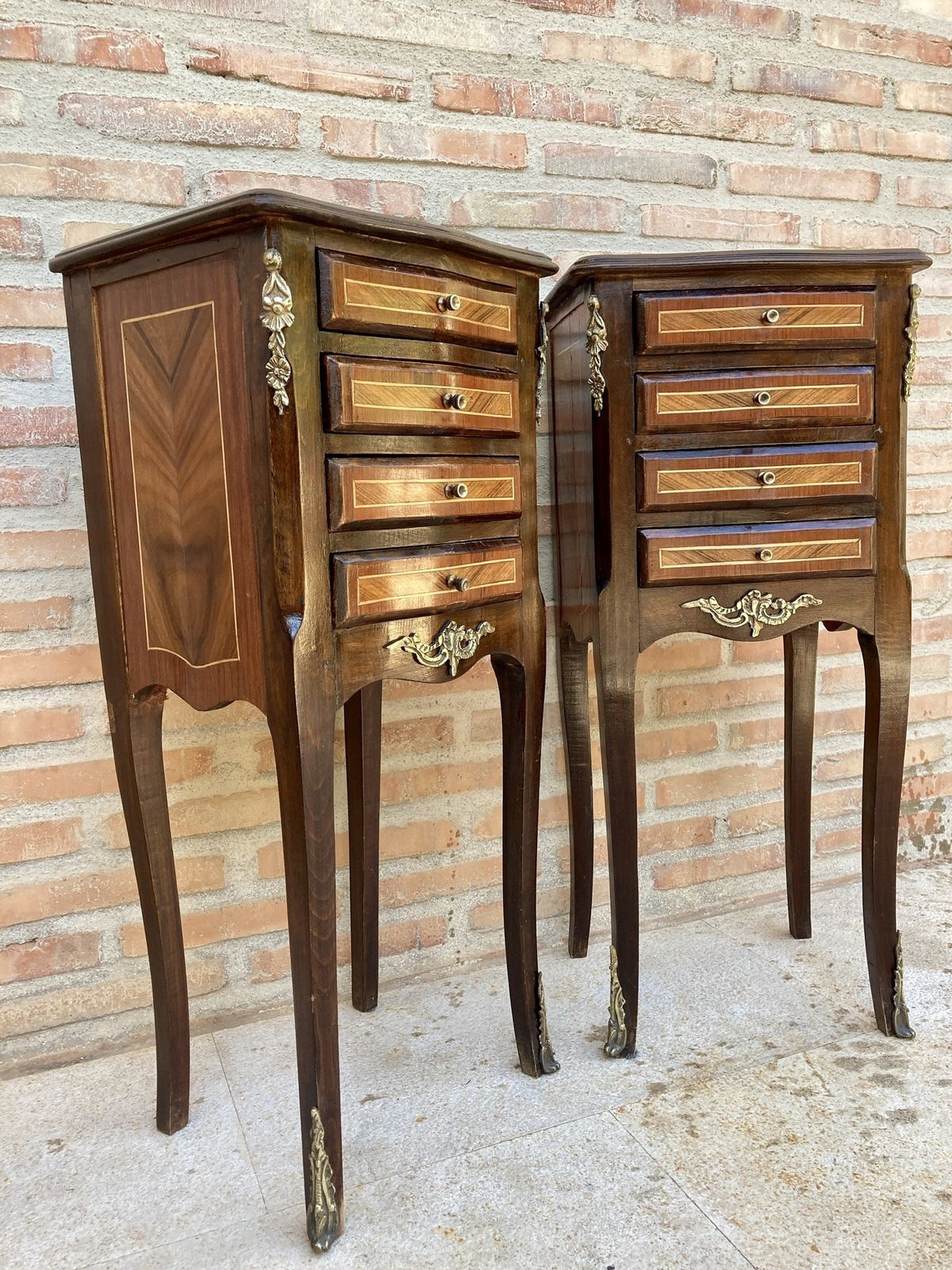 Furniture Pair Of French Louis XV Style Tulipwood Veneer Bedside Tables Or Nightstands photo