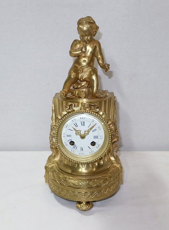 Gilt Bronze Clock, Louis XVI Style, Napoleon III Period, Mid 19th Century