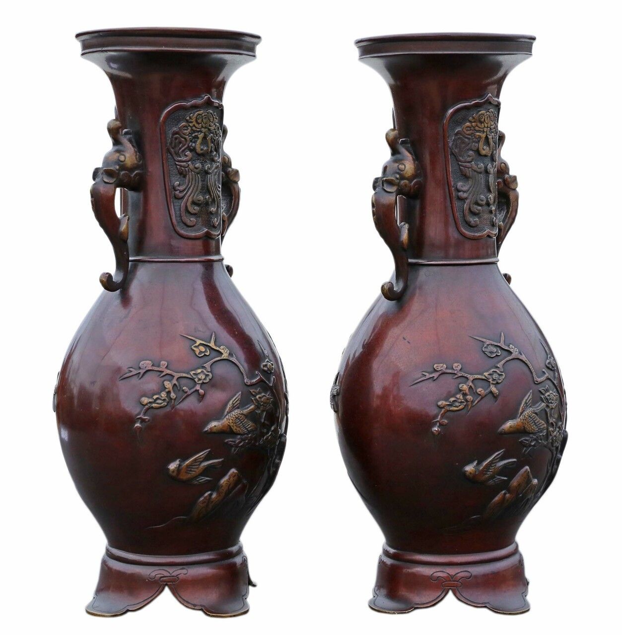 Very Large Pair Of Fine Quality Japanese Bronze Vases C1910 Meiji Period photo for sale