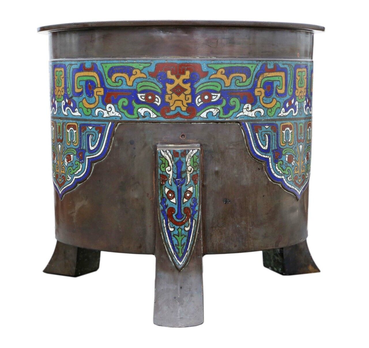 Oriental Japanese Chinese Bronze Champleve Enamel Jardiniere Planter Bowl C1920 Meiji Period photo Garden Decor