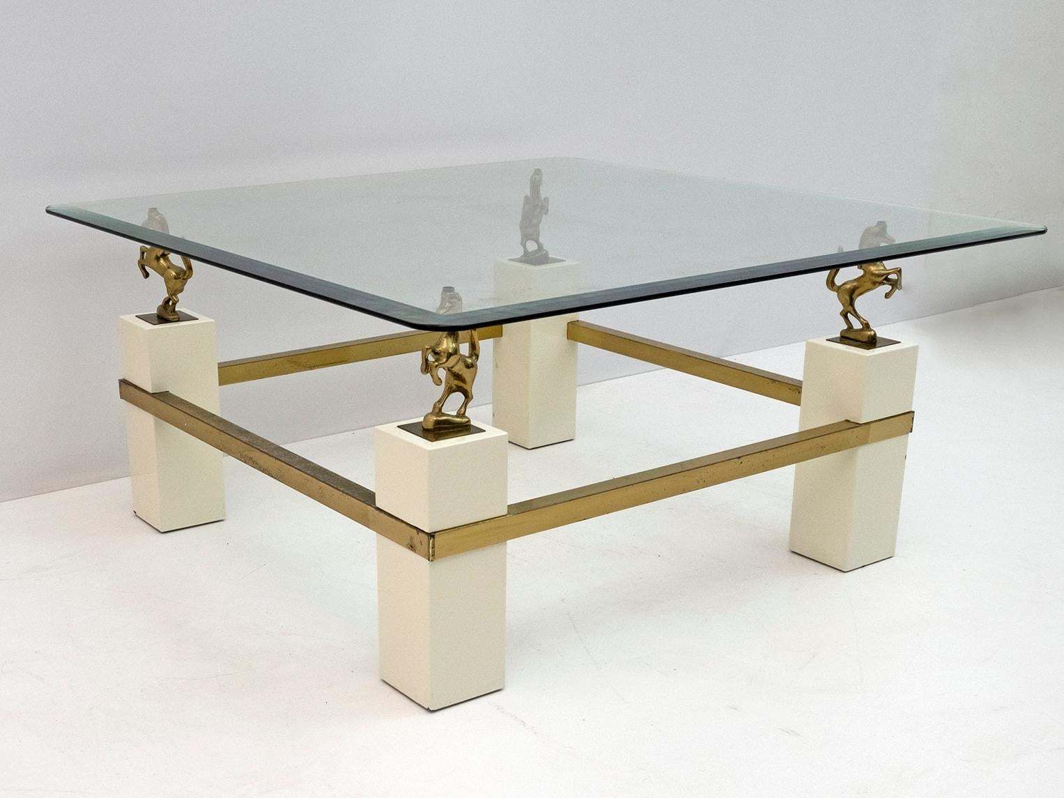 Maison Charles Mid Century Modern Brass Horsed French Coffee Table, 1970s photo vinterior