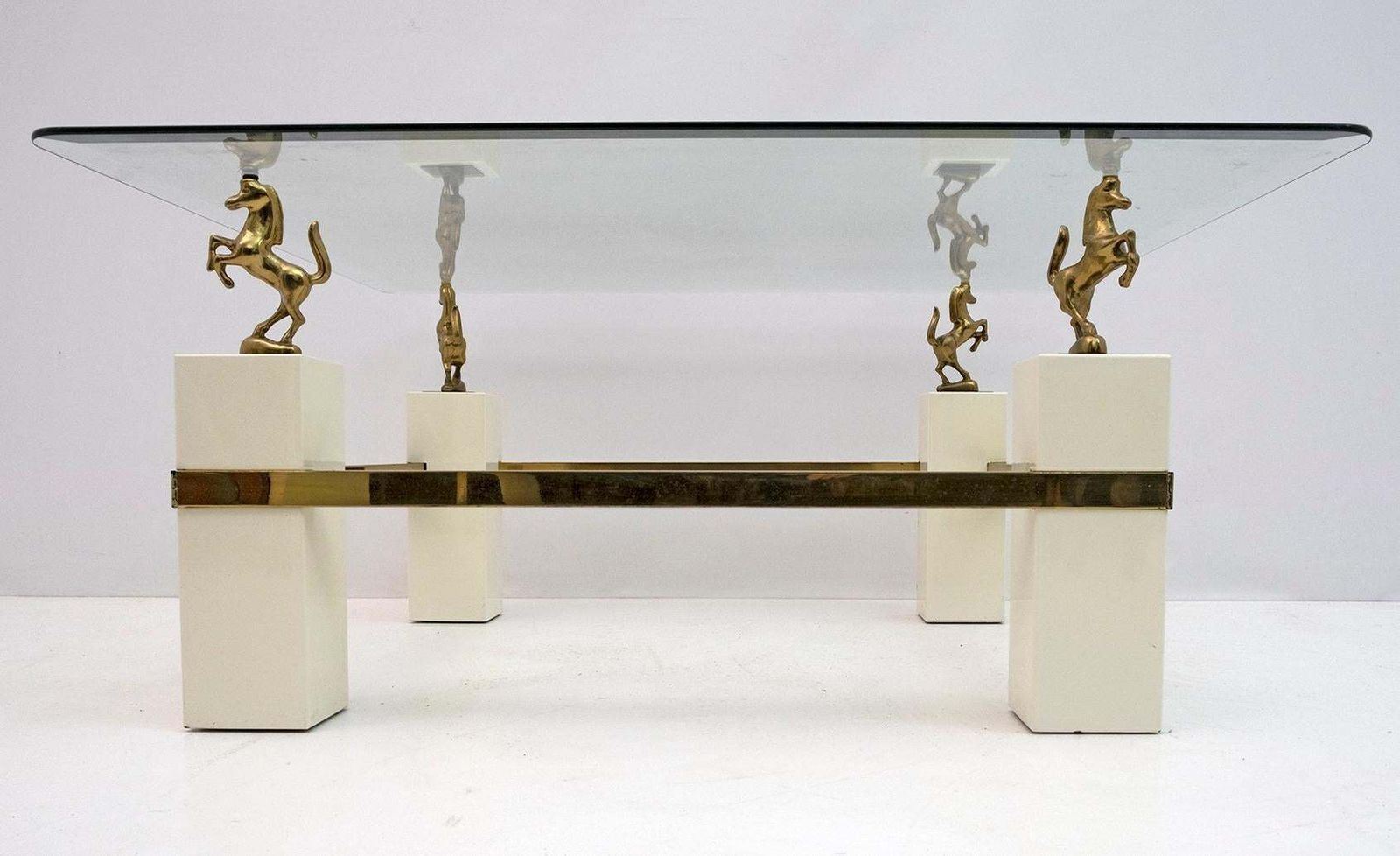 Maison Charles Mid Century Modern Brass Horsed French Coffee Table, 1970s photo buy