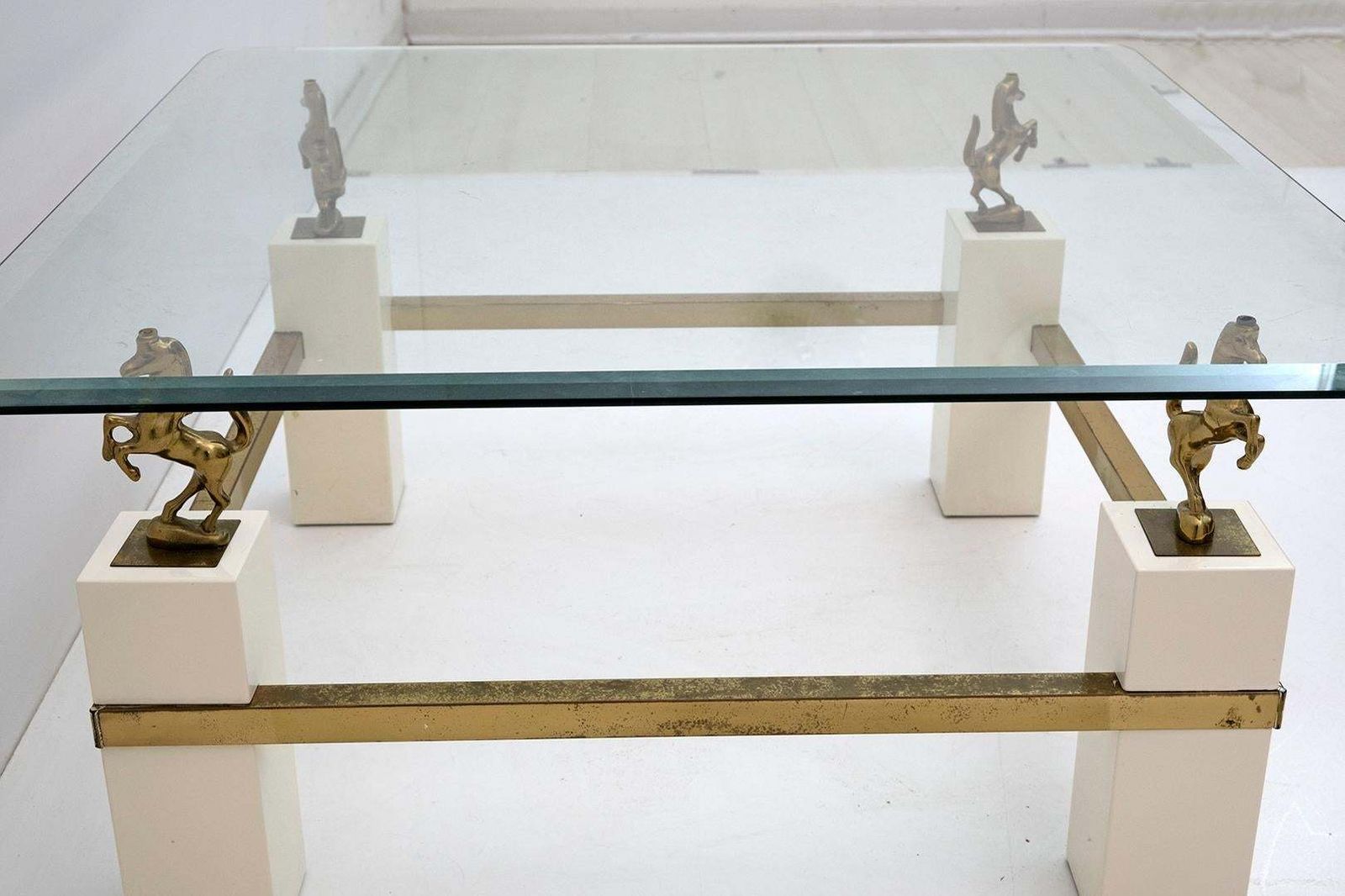 photo for sale Maison Charles Mid Century Modern Brass Horsed French Coffee Table, 1970s