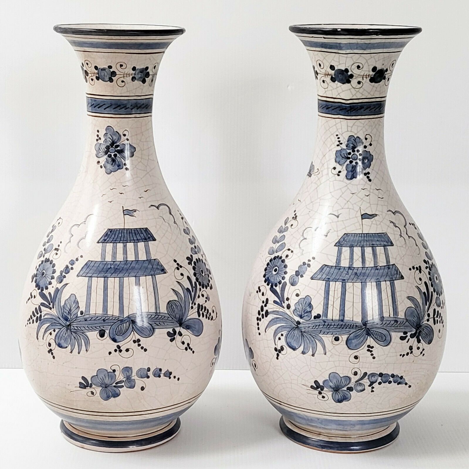 Paire De Vases Italiens Vintage 1950 Ceramique Maioliche Deruta 50s 1950s