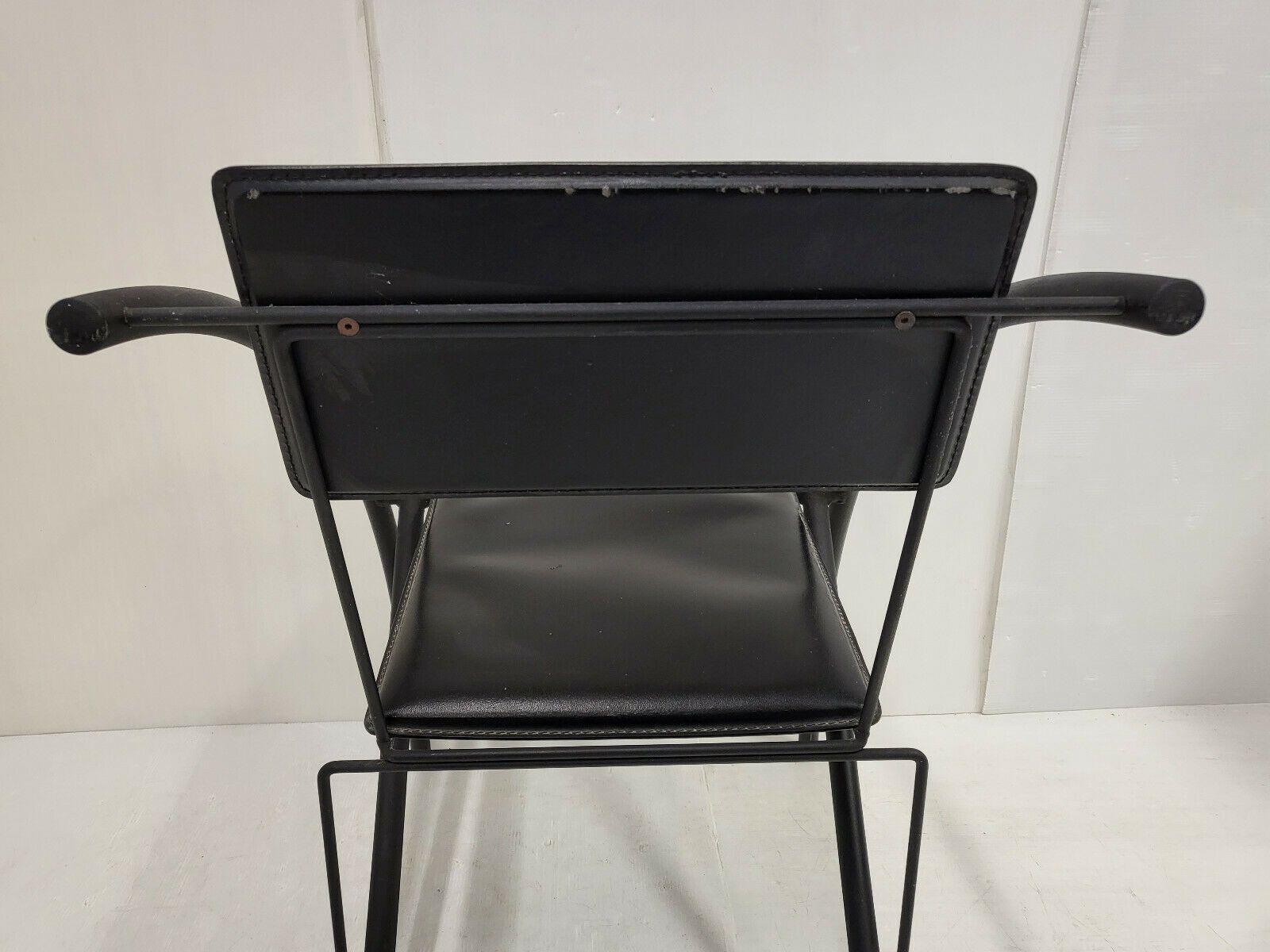 photo for sale 1980 Vintage Chair In Lacquered Steel & Black Leather