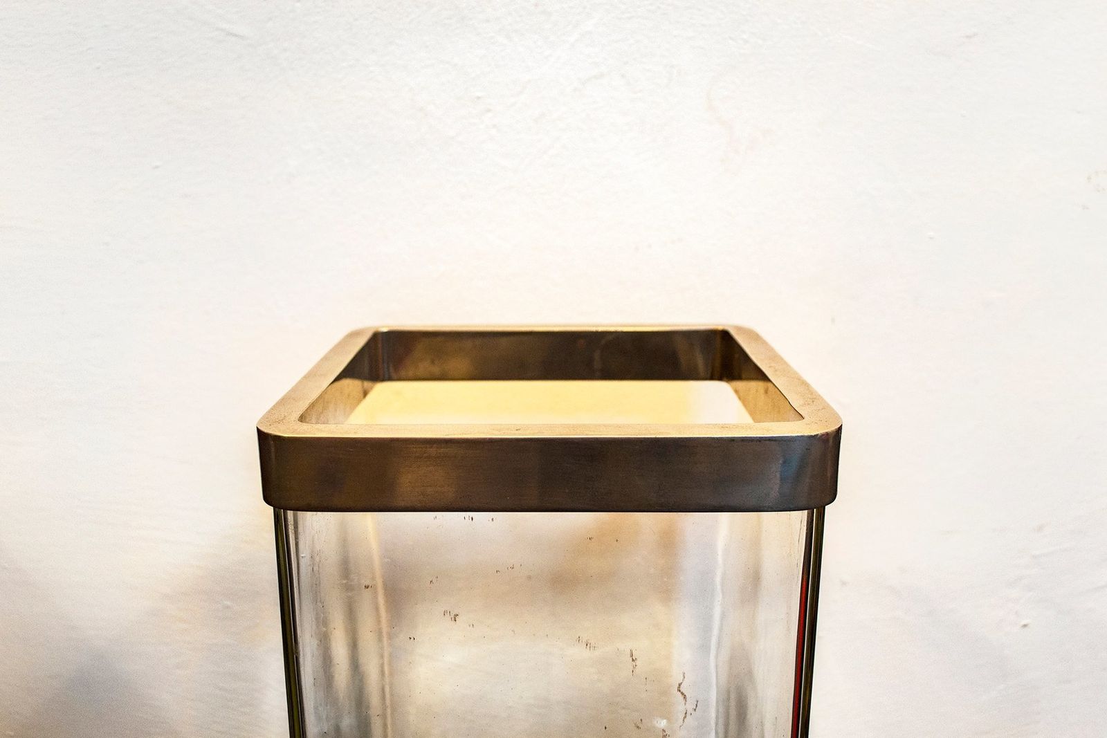 Glass Vase With Golden Metal Structure, Italy, 1970s photo for sale