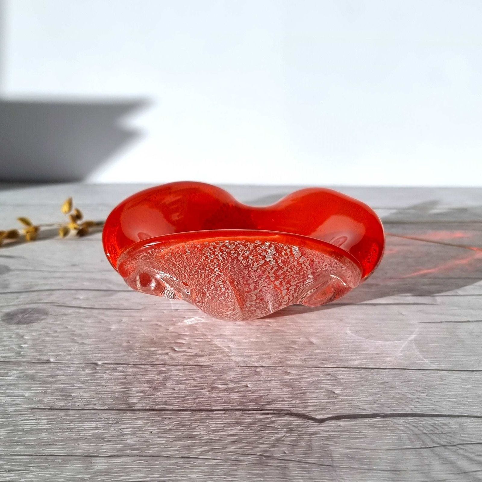 Murano Vetro Artistico Veneziano Candy Apple And Silver Avventurine Cased Sculptural Dish, 1960s 70s photo furniture