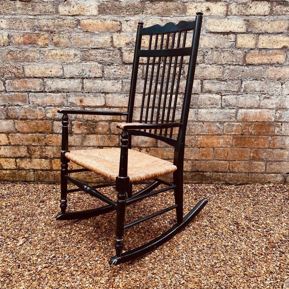 Ebonised William Morris Sussex Style Rocking Chair photo 395.0