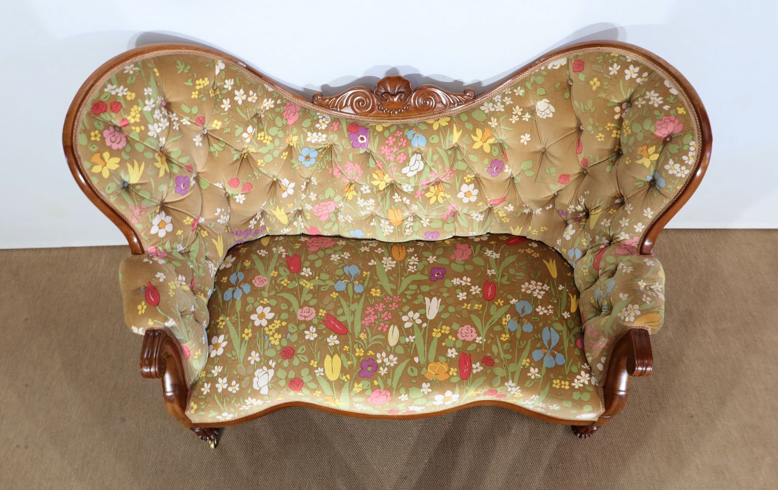 photo for sale Small Cherry Wood Wing Sofa, Restoration Period, Early 19th Century