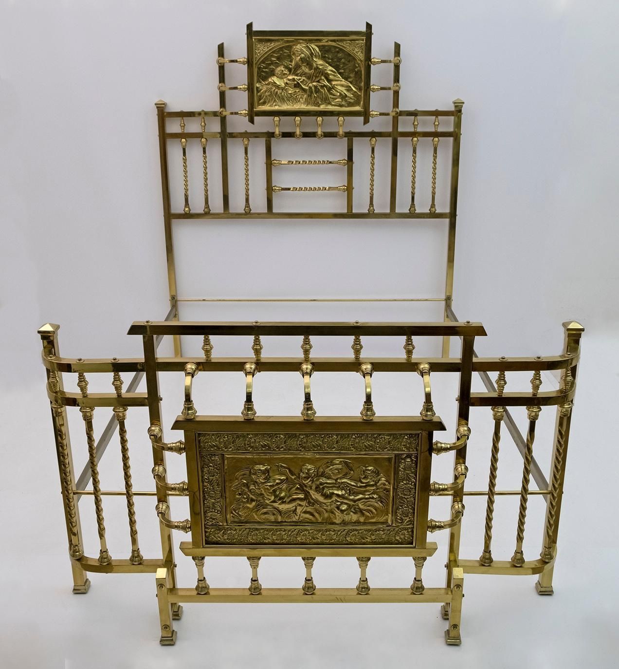 Art Nouveau Italian Brass Double Bed Early 1900s
