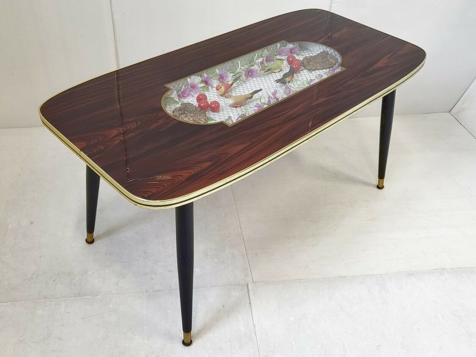 Table Basse Aux Oiseaux 1960 Vintage En Bois Verre & Formica 60s 1960s Annees 60 photo Meubels
