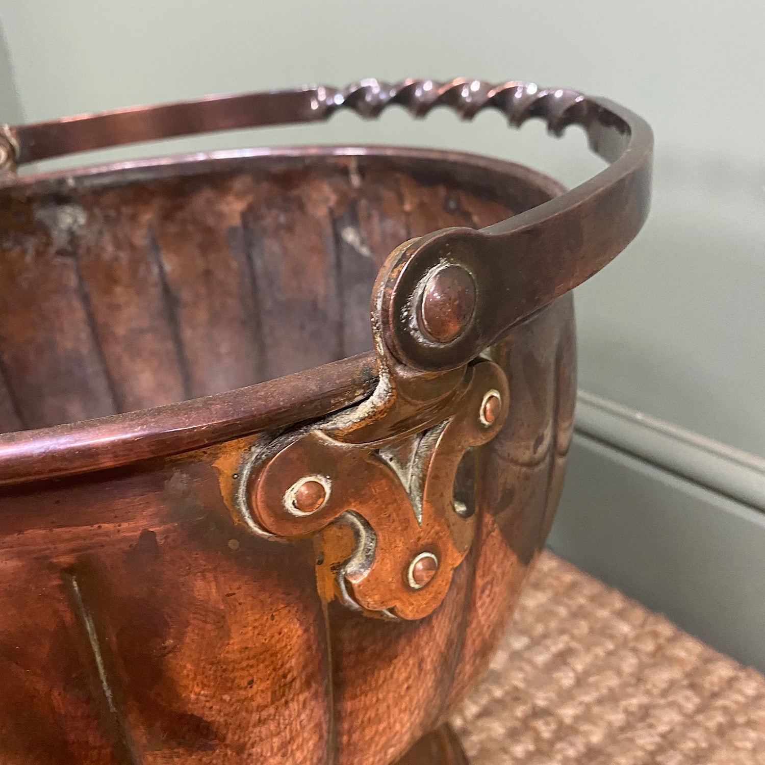 Unusual Arts & Crafts Copper Antique Coal Bucket photo 425.0