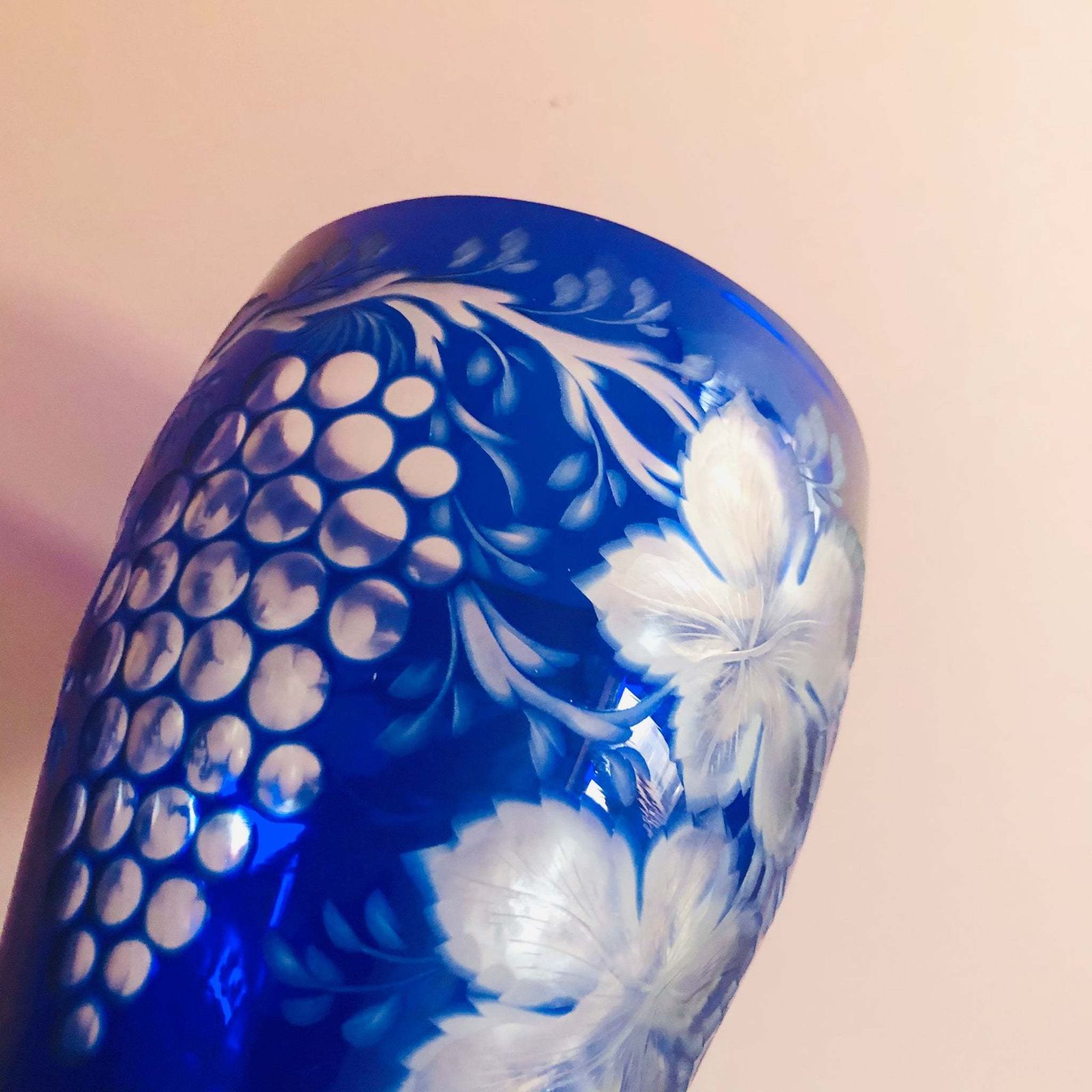 Vintage Blue Cut Glass Vase photo 62.0