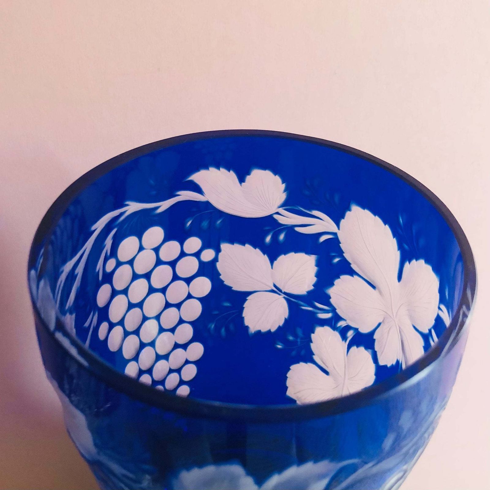 Vintage Blue Cut Glass Vase photo vinterior