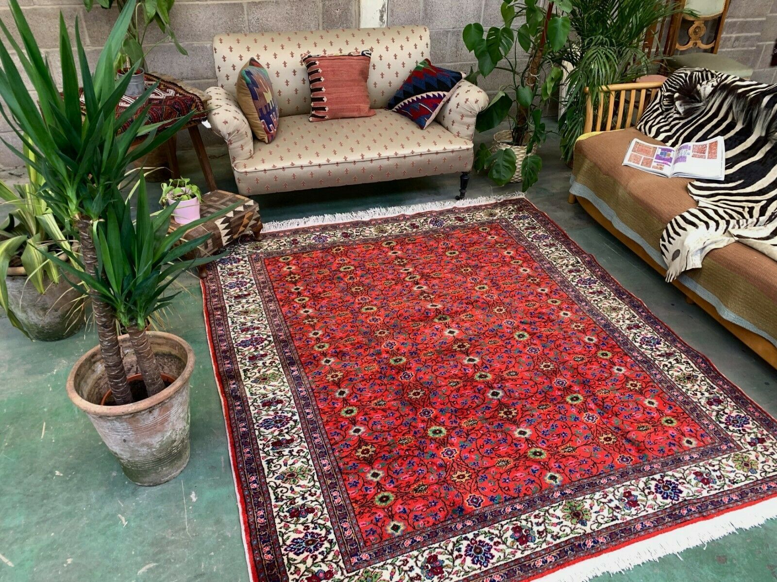 Square Turkish Kayseri Rug 215x190 Cm Wool Hand Knotted Vintage Tribal Beige