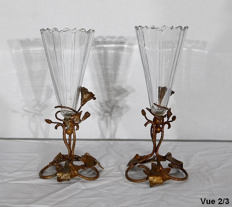 photo vinterior Pair Of Crystal Vases, Art Nouveau Period, 1900