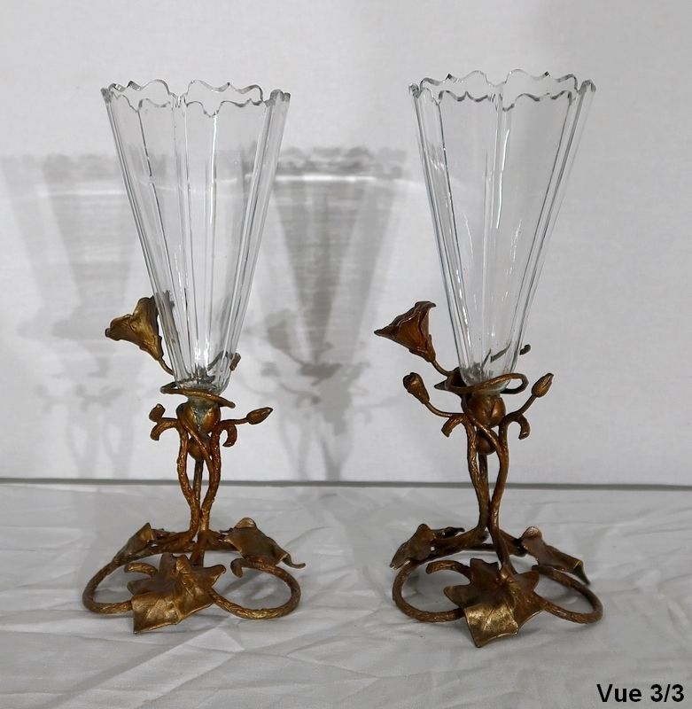 photo vintage Pair Of Crystal Vases, Art Nouveau Period, 1900