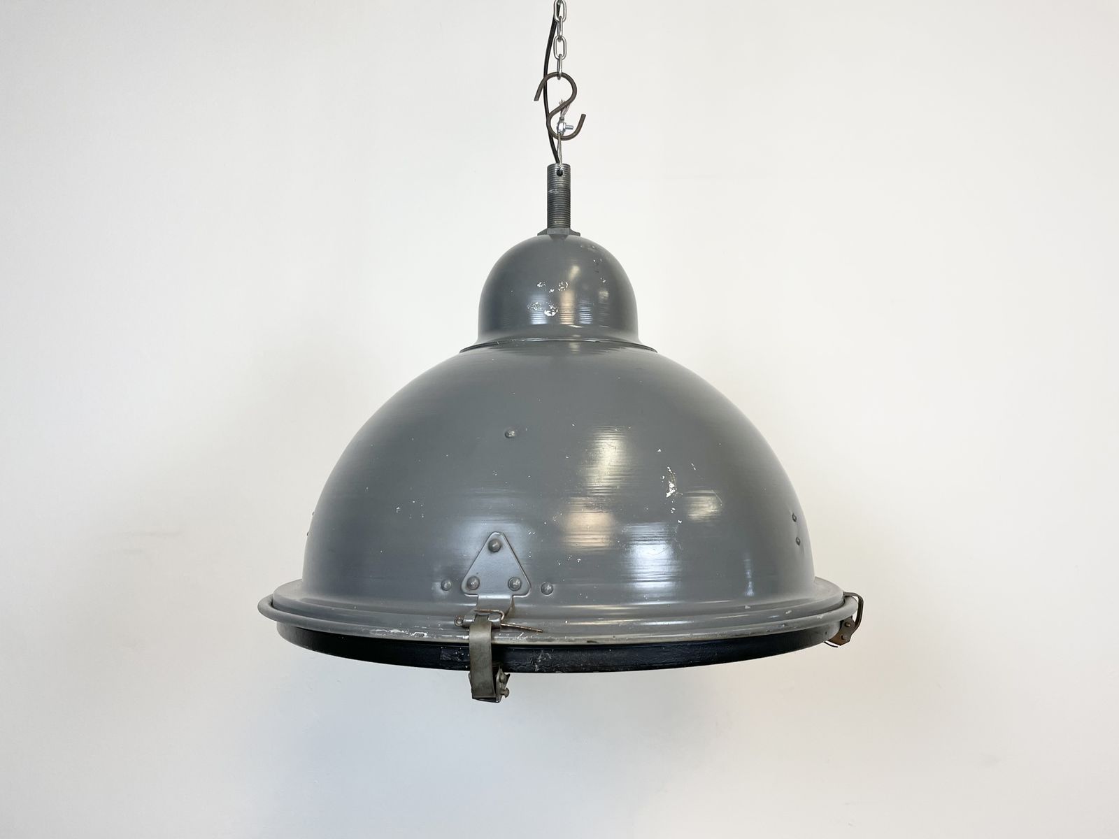 Grey Industrial Pendant Lamp With Clear Glass Cover, 1970s, 4x photo furniture