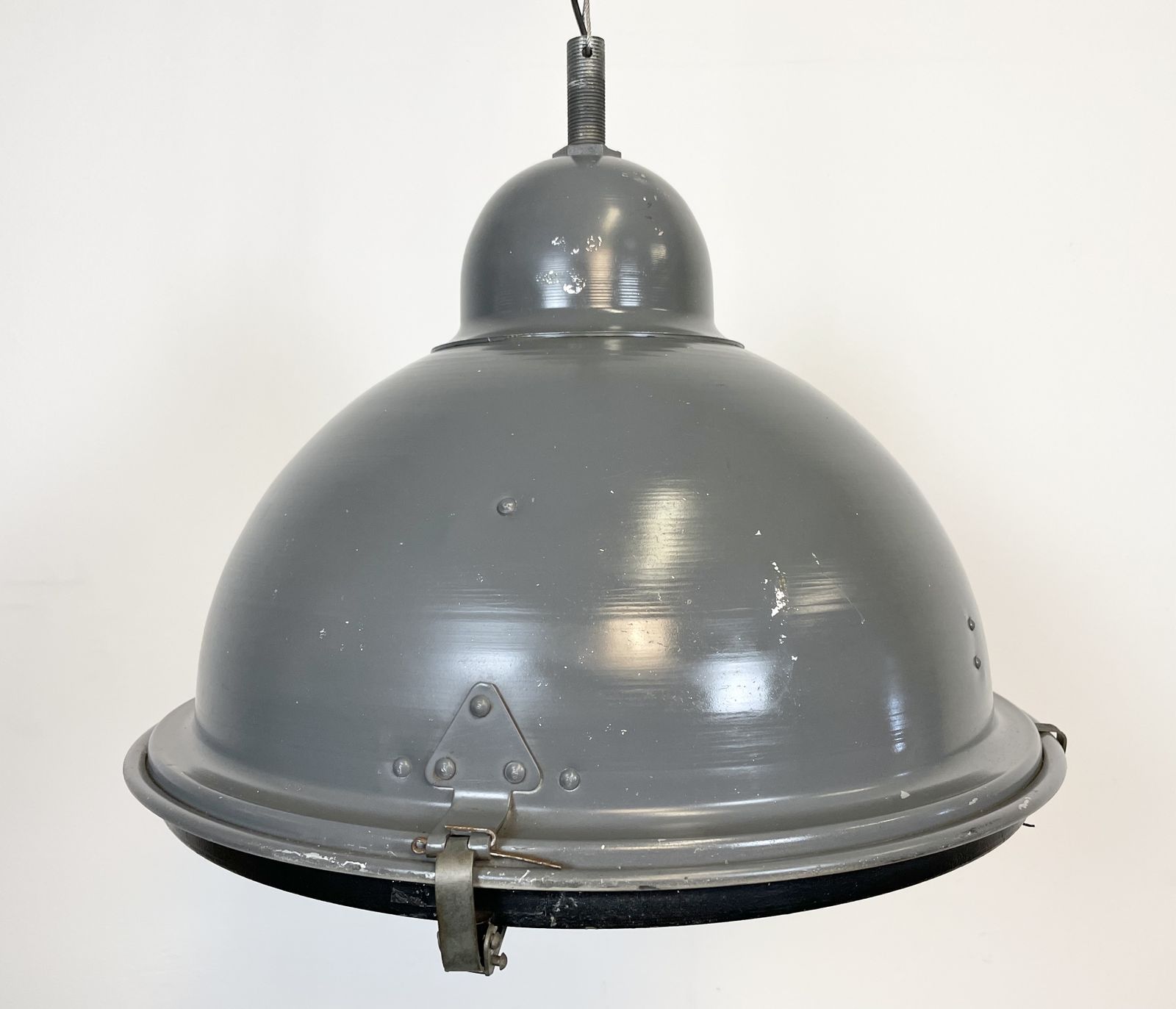 Grey Industrial Pendant Lamp With Clear Glass Cover, 1970s, 4x photo Lighting