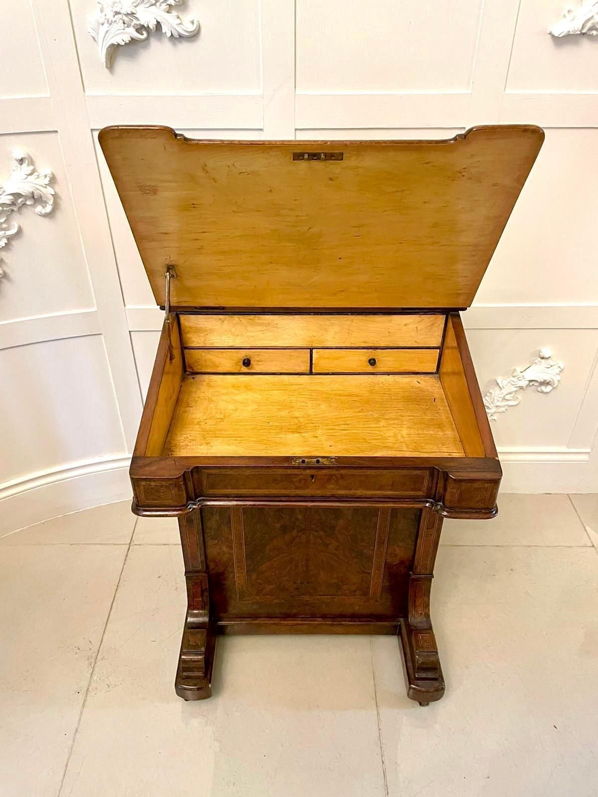 photo for sale Antique Victorian Quality Burr Walnut Inlaid Freestanding Davenport